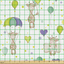 Hayvan Parça Kumaş Çocuksu Çizimli Balon Tutan Sevimli Zürafa