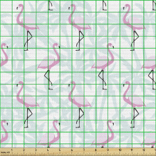 Doğa Parça Kumaş Palmiyelerin Olduğu Fon Üzerine Flamingolar