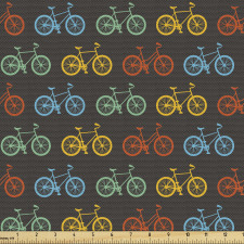 Gezinti Parça Kumaş Koyu Renk Fon Üzerine Rengarenk Bisikletler