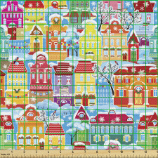 Kış Parça Kumaş Noelin Gelişini Kutlayan Şehrin Evleri Model