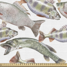 Canlı Parça Kumaş Tekrarlanmış Gerçekçi Üç Farklı Balık Deseni