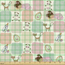 Çok Renkli   Parça Kumaş Kareli Fon Üzerine Bebekler ve Kediler