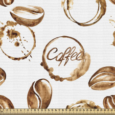 Coffee Parça Kumaş Sulu Boyayla Yapılmış Yazılar ve Çekirdekler