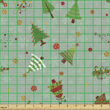 Yeni Yıl Parça Kumaş Yeşil Fon Üzerine Farklı Çam Ağaçları 