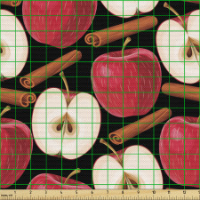 Elmalar Parça Kumaş Kesik Yarım Meyvelere Eşlik Eden Tarçınlar