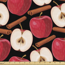Elmalar Parça Kumaş Kesik Yarım Meyvelere Eşlik Eden Tarçınlar