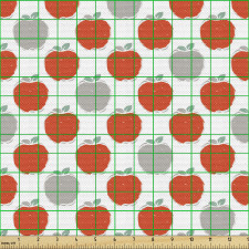 Elmalar Parça Kumaş Beyaz Fon Üzerine İki Renkli Meyve Desen