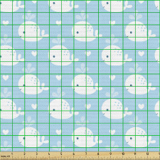 Hayvan Parça Kumaş Uçuk Zeminde Sevimli Balina İllüstrasyonları
