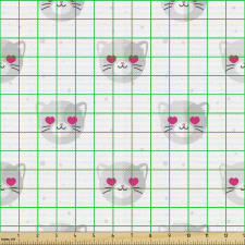 Grafik Parça Kumaş Noktalı Arka Planda Sevimli Kedi Kafaları