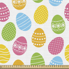 Paskalye Parça Kumaş Canlı Renklerde Desenli Yumurta Tasvirleri