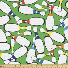 Grafik Parça Kumaş Yeşil Fonda Bowling Temalı İllüstrasyonlar