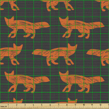 Grafik Parça Kumaş Koyu Renk Zeminde Tilki Silüeti Çizimleri
