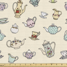 Çay Parça Kumaş Elle Çizilmiş Retro Fincanlı Duvar Kağıdı