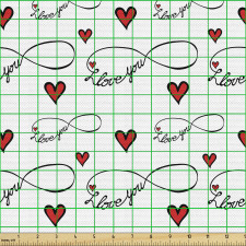 Grafik Parça Kumaş Tekrarlı Yazılı Sonsuz Sembolü ve Kalpler