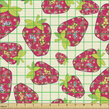 Yiyecek Parça Kumaş Çiçeksi Desenli Çilek Meyveli Duvar Kağıdı