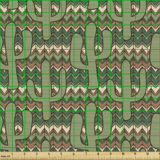 Bitki Parça Kumaş Zik Zak Çizgili Arka Planda Kaktüs Desenli