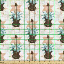 Müzik Parça Kumaş Çiçekli Arka Planda Tekrarlı Gitar Çizimleri