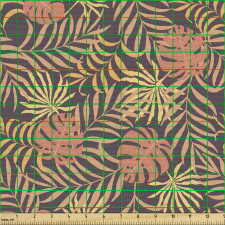 Bitki Parça Kumaş Turuncu Tropikal Yaprak Desenli Duvar Kağıdı