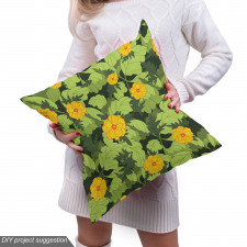 Bitki Parça Kumaş Botanik Yeşil Yapraklar ve Çiçekli Poster