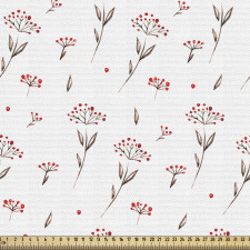 Bitki Parça Kumaş Beyaz Arka Planda Kırmızı Tomurcuklu Çiçekler