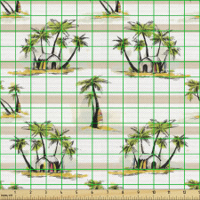 Bitki Parça Kumaş Çizgili Arka Planda Palmiye Ağaçlı Poster