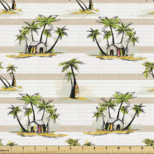 Bitki Parça Kumaş Çizgili Arka Planda Palmiye Ağaçlı Poster