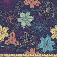 Bitki Parça Kumaş Koyu Mor Zeminde Çiçek Çizimli Duvar Kağıdı