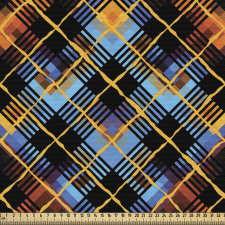Geometrik Parça Kumaş Diyagonal Çizgili Kareli Mavi Turuncu
