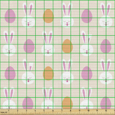 Paskalya Parça Kumaş Tavşan ve Boyalı Yumurtalar Tekrarlı Model