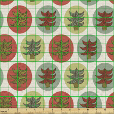 Botanik Parça Kumaş Farklı Yuvarlaklar İçinde Ağaçlar Tekrarlı