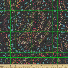 Botanik Parça Kumaş Ormandaki Yapraklı Bitkiler Çiçekler Modeli