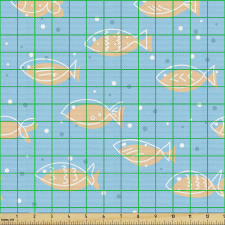 Balık Parça Kumaş Noktalı Arka Planda Yüzen Hayvanlar Örüntüsü