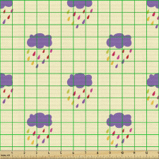 Çizim Parça Kumaş Düz Arka Planda Eflatun Bulutlar ve Yağmur