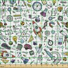 Öğretim Temalı Parça Kumaş Düz Arka Planda Bilim Ögeleri Çizimi