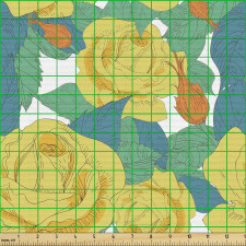 İllüstrasyon Parça Kumaş Sarı Mavi Romantik Çiçekli Görsel