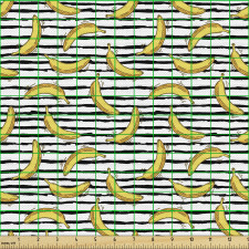 Muz Parça Kumaş Çizgili Arka Plan Üzeri Minimal Tatlı Meyveler