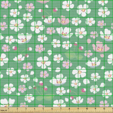 Çiçekli Parça Kumaş Yeni Açan ve Yapraklı Bitkiler Tekrarlı
