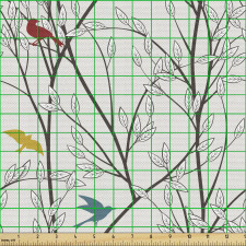Bahçe Parça Kumaş Yapraklı Ağaç ile Kuş Karikatürleri Çizimi