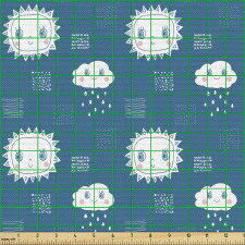 Gökyüzü Parça Kumaş Yağmur Yağan Bulutlar ve Güneş Desenleri