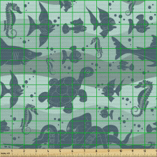 Denizaltı Parça Kumaş Turkuaz Tonlarında Sualtı Yaşam Deseni