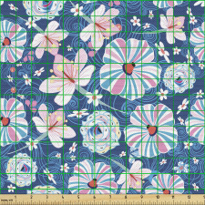 Çiçekli Parça Kumaş Rengarenk Bahar Temalı Yapraklı Bitkiler