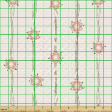 Çiçekli Parça Kumaş Dikey Sütunlar Üstünde Yapraklı Bitkiler