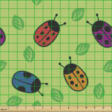 Çok Renkli   Parça Kumaş Sevimli ve Basit Uğur Böcekleri ile Yaprak