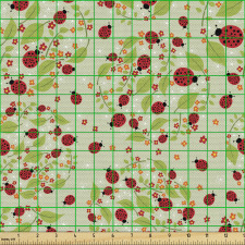 Bahar Parça Kumaş Şirin Çiçek ve Yapraklar ile Uğur Böcekleri