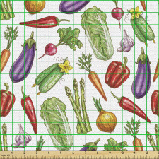Karikatür Parça Kumaş Turp Patlıcan Biber Havuç ve Soğan Çizimi