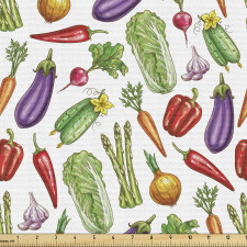 Karikatür Parça Kumaş Turp Patlıcan Biber Havuç ve Soğan Çizimi