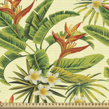 Hawaii Parça Kumaş Tropikal Yapraklar ile Zarif Çiçek Çeşitleri