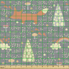Tilki Parça Kumaş Botanik Ortamda Uzun Kuyruklu Hayvan Deseni