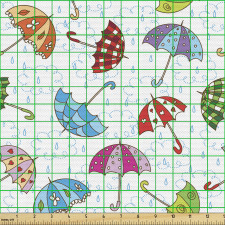 Yağmur Parça Kumaş Üzeri Farklı Süslemeli Şemsiyeler Tekrarlı