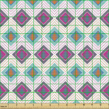 Geometrik Parça Kumaş Mor Mavi ve Sarı Dörtgenler Desenli Şekil